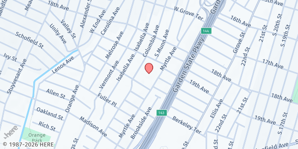 Map showing JUNIOR POLICE ACADEMY (Myrtle Ave) at 255 Myrtle Avenue, Irvington, NJ