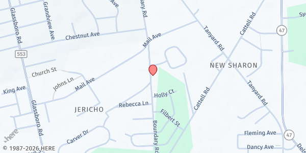 Map showing Praise Temple Church of God at 940 Boundary Road, Jericho, NJ