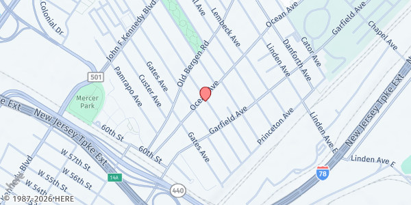 Map showing Glorious Blessed Assurance Church at 100 Ocean Avenue, Jersey City, NJ