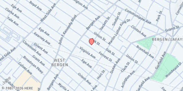 Map showing Mount Pisgah Ame Food Pantry at 354 Forrest Street, Jersey City, NJ