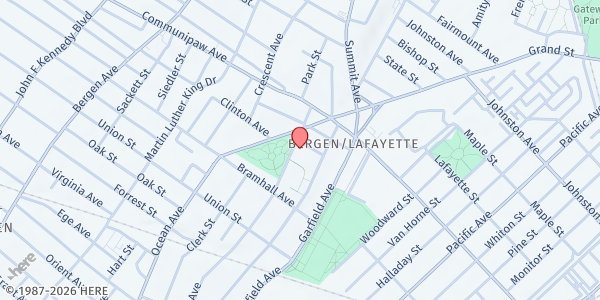 Map showing Mt. Olive Baptist Church at 400 Arlington Avenue, Jersey City, NJ