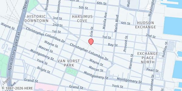 Map showing ST. MARY'S PARISH FOOD PANTRY at 254 2nd Street & Erie, Jersey City, NJ