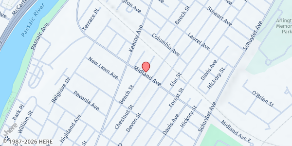 Map showing Hudson Arts and Science Charter School at 131 Midland Avenue, Kearny, NJ
