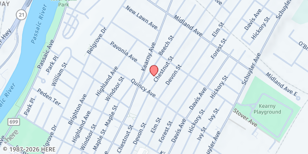 Map showing Salvation Army-Kearny at 443 Chestnut Street, Kearny, NJ