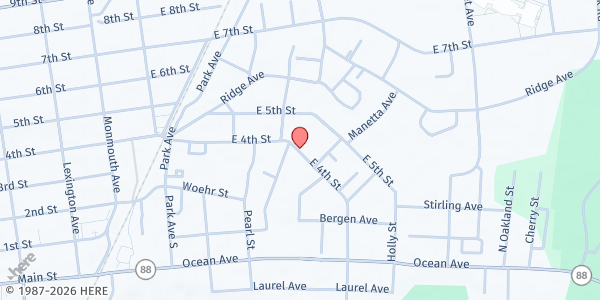 Map showing New Life Pantry at 211 East Fourth Street, Lakewood, NJ