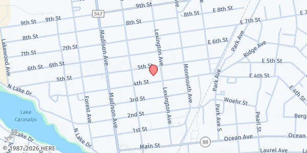 Map showing New Life Pantry at 211 4th Street, Lakewood, NJ