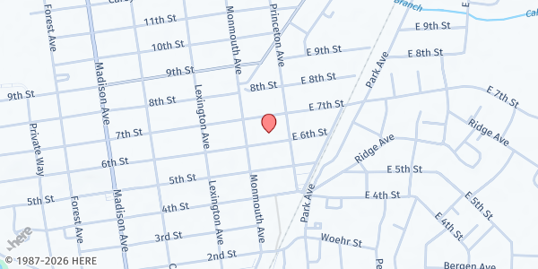 Map showing Sixth Street Baptist Pantry at 15 Sixth Street, Lakewood, NJ