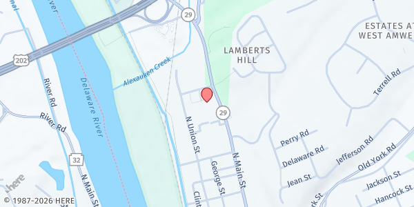 Map showing Delaware Valley Food Pantry at 1 Cherry St. #1, Lambertville, NJ