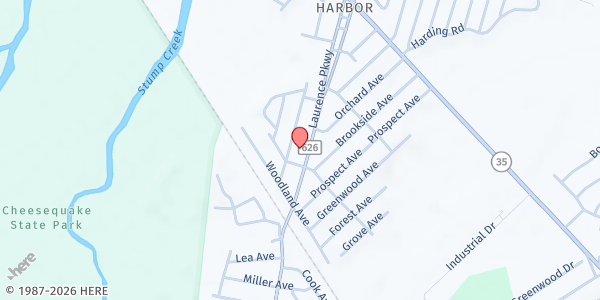 Map showing St. Lawrence Parish Center at 109 Laurence Parkway, Laurence Harbor, NJ