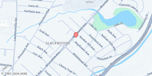 Map showing NJ Conference of SDA - Adventist Community Services at 2160 Brunswick Avenue, Lawrence Township, NJ