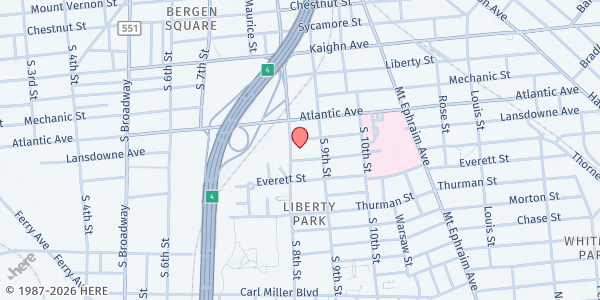 Map showing Pentecostal Church of Celestial Fire at 1476 South 8th Street, Liberty Park, NJ
