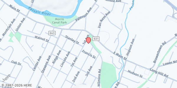 Map showing CUMAC MFP - Little Falls Wilmore Park at 11 Wilmore Road, Little Falls Township, NJ