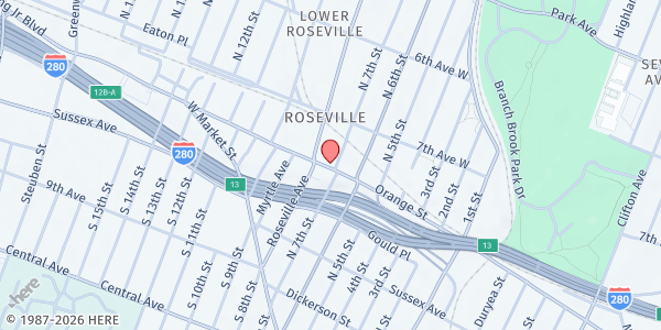 Map showing New United Neighbors Dev. Childcare Center at 491 Orange Street, Lower Roseville, NJ