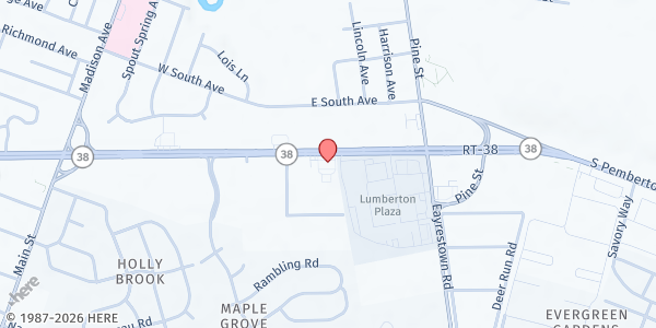 Map showing Sisterhood at 1632 New Jersey 38, Lumberton Township, NJ