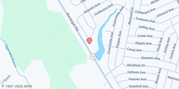 Map showing Ocean Community Church at 1492 Route 72, Manahawkin, NJ