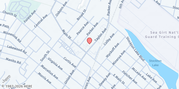 Map showing Hope Community Church Pantry at 23 Taylor Avenue, Manasquan, NJ