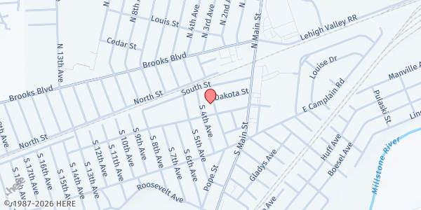 Map showing Emmanuel Baptist Church - Feeding Hands Food Pantry at 34 South 3rd Avenue, Manville, NJ