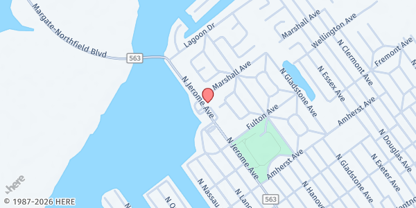 Map showing Jewish Family Service Emergency Food Pantry at 607 North Jerome Avenue, Margate City, NJ