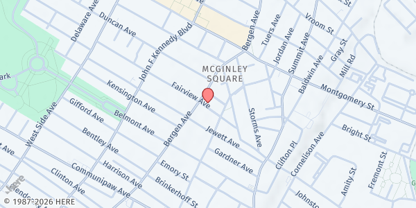 Map showing Let's Celebrate at 46 Fairview Avenue, McGinley Square, NJ