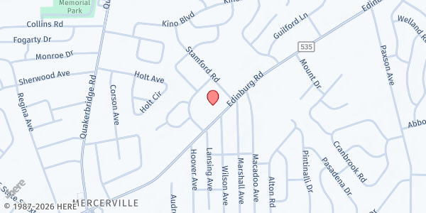 Map showing Alliance Restoration Center Hamilton Food Pantry at 380 Edinburg Road, Mercerville, NJ