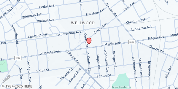 Map showing Grace Episcopal Church at 7 East Maple Avenue, Merchantville, NJ