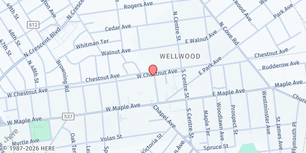 Map showing The WOW Center NJ at 44 W. Chestnut Ave, Merchantville, NJ