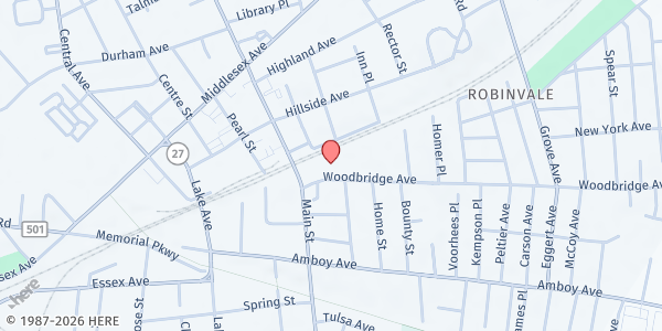 Map showing First Presbyterian Church of Metuchen at 270 Woodbridge Avenue, Metuchen, NJ