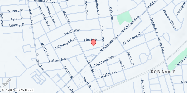 Map showing St. Francis of Assisi Roman Catholic Cathedral at 45 Library Place, Metuchen, NJ