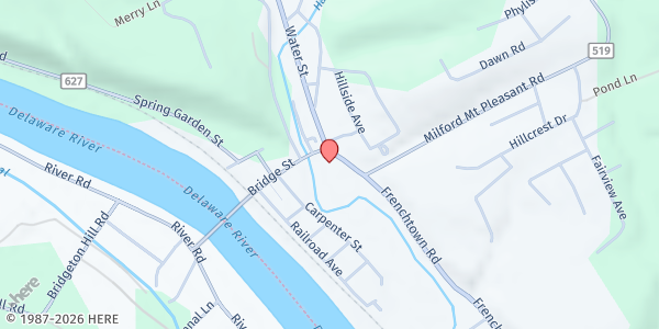 Map showing Village Food Pantry - Presbyterian Church of Milford at 70 Bridge Street, Milford, NJ