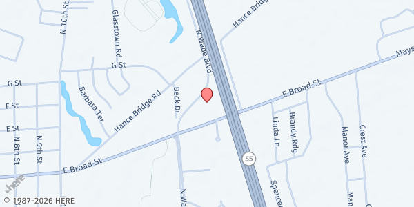 Map showing Cumberland County Community Church - Angel's Closet Food Bank at 1800 East Broad Street, Millville, NJ