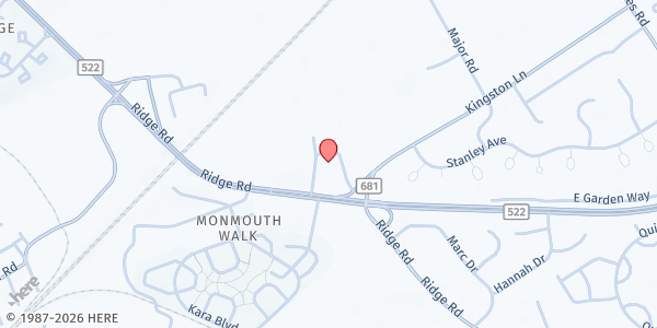 Map showing South Brunswick Municipal Center Food Pantry at 540 Ridge Road, Monmouth Junction, NJ