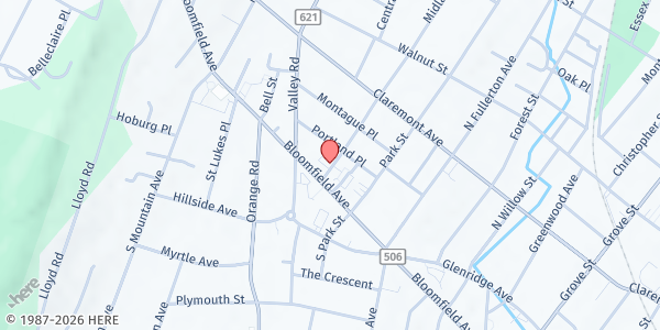 Map showing The Norman & Marie Love Pantry - Union Baptist Church of Montclair at 12 Midland Ave., Montclair, NJ