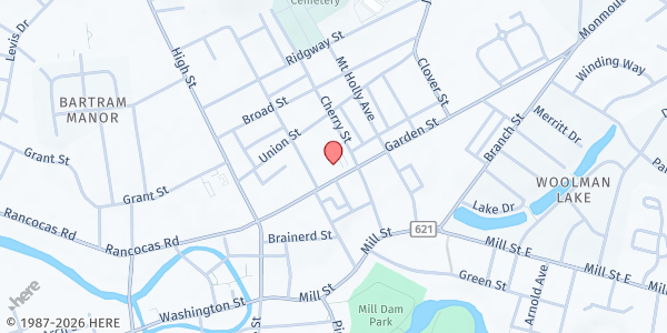 Map showing First Presbyterian Church at 125 Garden Street, Mount Holly, NJ