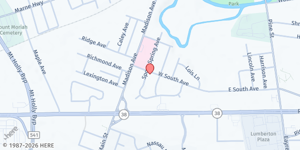Map showing Legacy Treatment Center (Kairos House) at Kairos House, 201 Spout Spring Avenue, Mount Holly, NJ