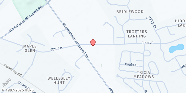 Map showing Jacob's Chapel AME Church at 316 Elbo Lane, Mount Laurel Township, NJ