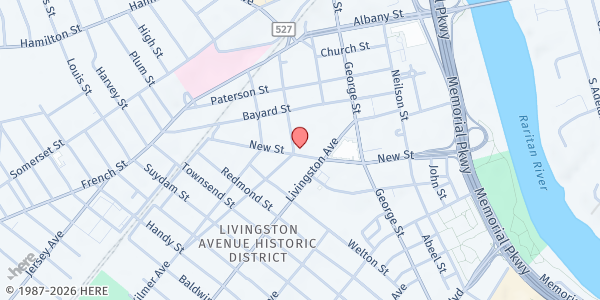 Map showing Emanuel Evangelical Lutheran Church at 3 Kirkpatrick Street, New Brunswick, NJ