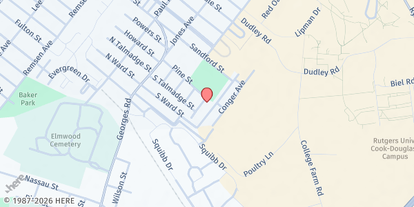 Map showing Mt Zion Ministries Family Worship Church at 62 Larch Avenue, New Brunswick, NJ