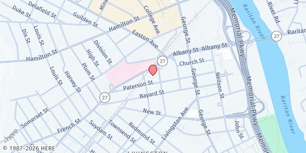 Map showing Robert Wood Johnson University Hospital at 100 Kirkpatrick Street (second floor), New Brunswick, NJ