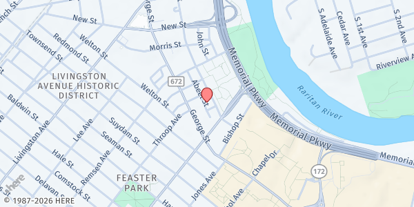 Map showing ST. JOHN THE BAPTIST CHURCH, SOCIETY OF ST. VINCENT DE PAUL at 29 Abeel Street, New Brunswick, NJ