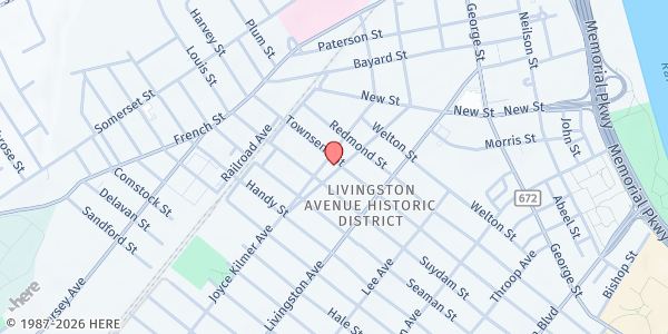 Map showing Suydam Street Reformed Church at 74 Drift Street, New Brunswick, NJ