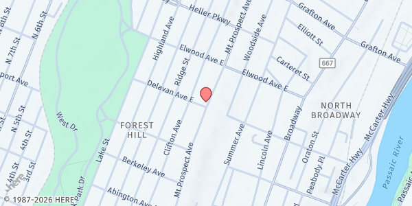 Map showing Bethel Assembly of God at 580 Mt. Prospect Avenue, Newark, NJ