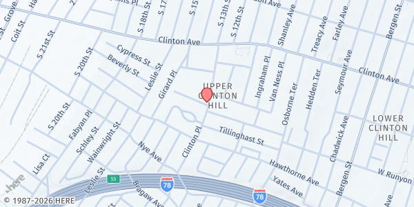 Map showing Church at Shalom, INC. at 75-95 Clinton Avenue, Newark, NJ