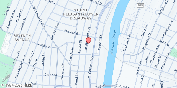 Map showing Fundacion Manos Que Bendicen at 176 Mount Pleaseant Ave, Newark, NJ