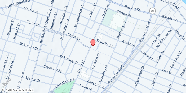 Map showing Grace Church in Newark at 950 Broad St, Newark, NJ
