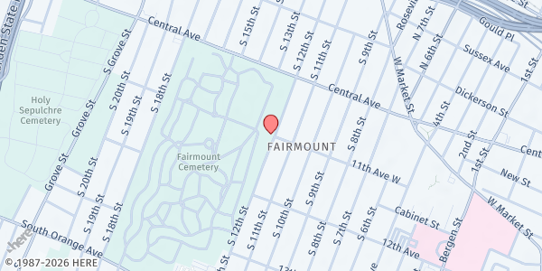Map showing Haitian Baptist Church of the Crossroads at 202 S 12TH STREET, Newark, NJ