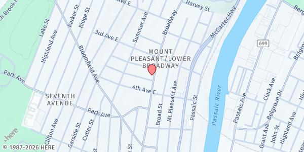 Map showing Mt. Zion Baptist Church at 208 Broadway, Newark, NJ