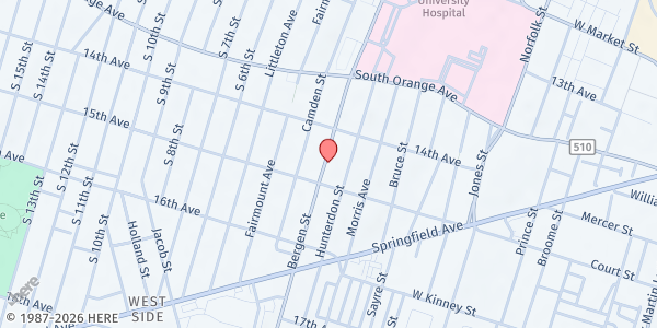 Map showing New Born Holy Church at 250 Bergen Street, Newark, NJ