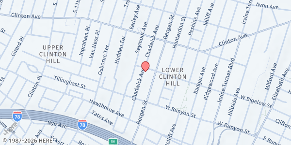 Map showing Pleasant Grove Baptist Church at 198 Chadwick Avenue, Newark, NJ