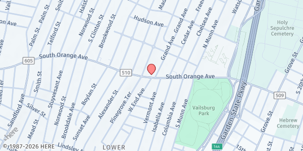 Map showing Praise Temple Economic Dev Crp at 805-813 South Orange Avenue, Newark, NJ