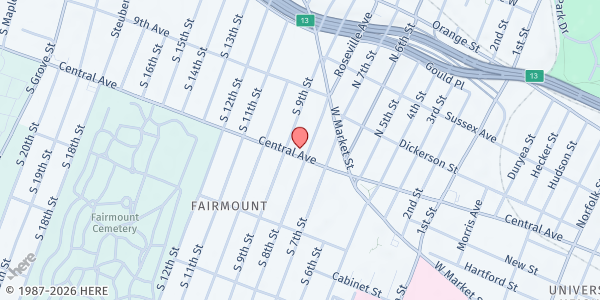 Map showing Urban League of Essex County Food Pantry at 513 Central Ave., Newark, NJ